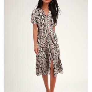 LULUS Let's Snake a Deal Collared Midi Shirt Dress Small S
